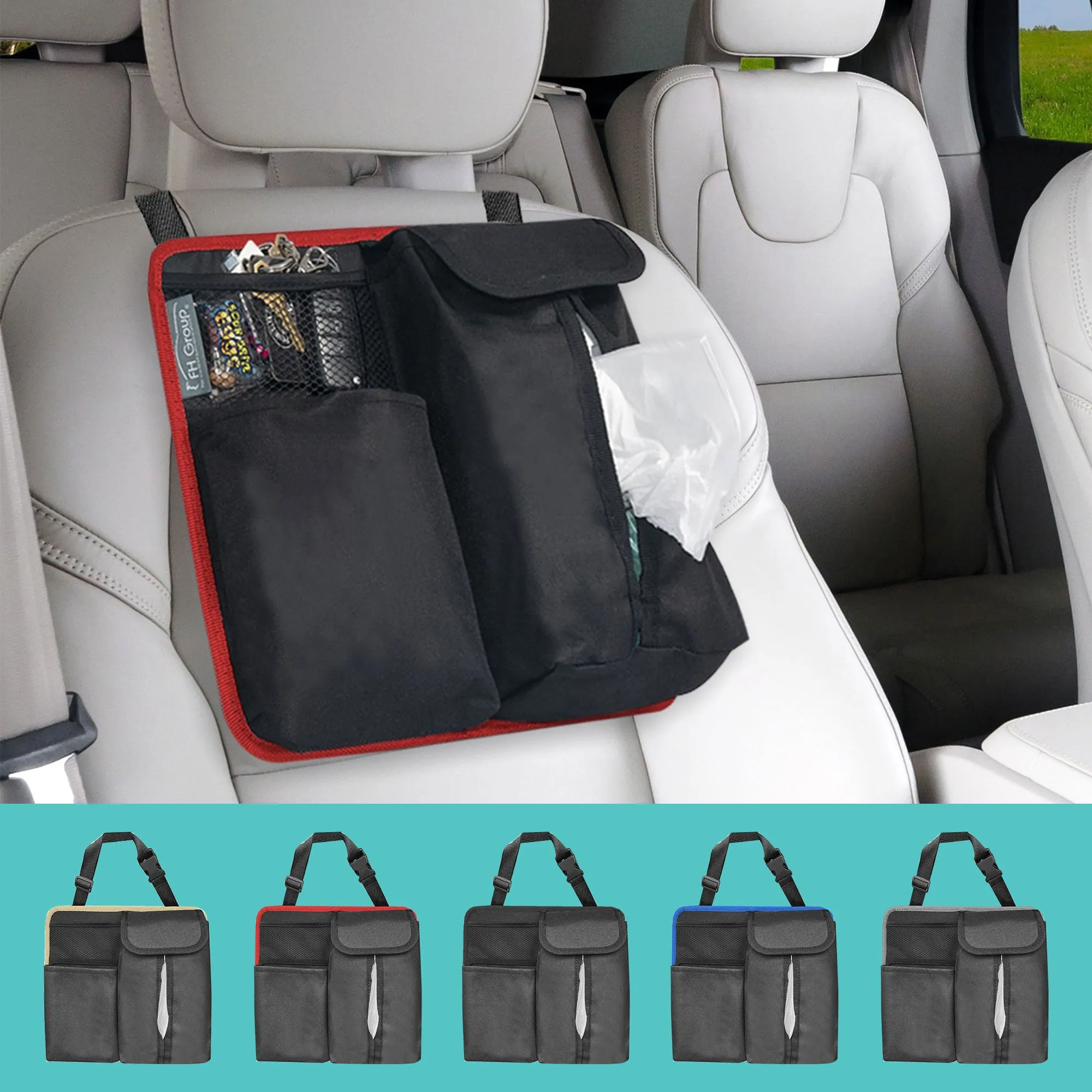 E-Z Travel Hanging Car Organizer with Tissue Dispenser Red