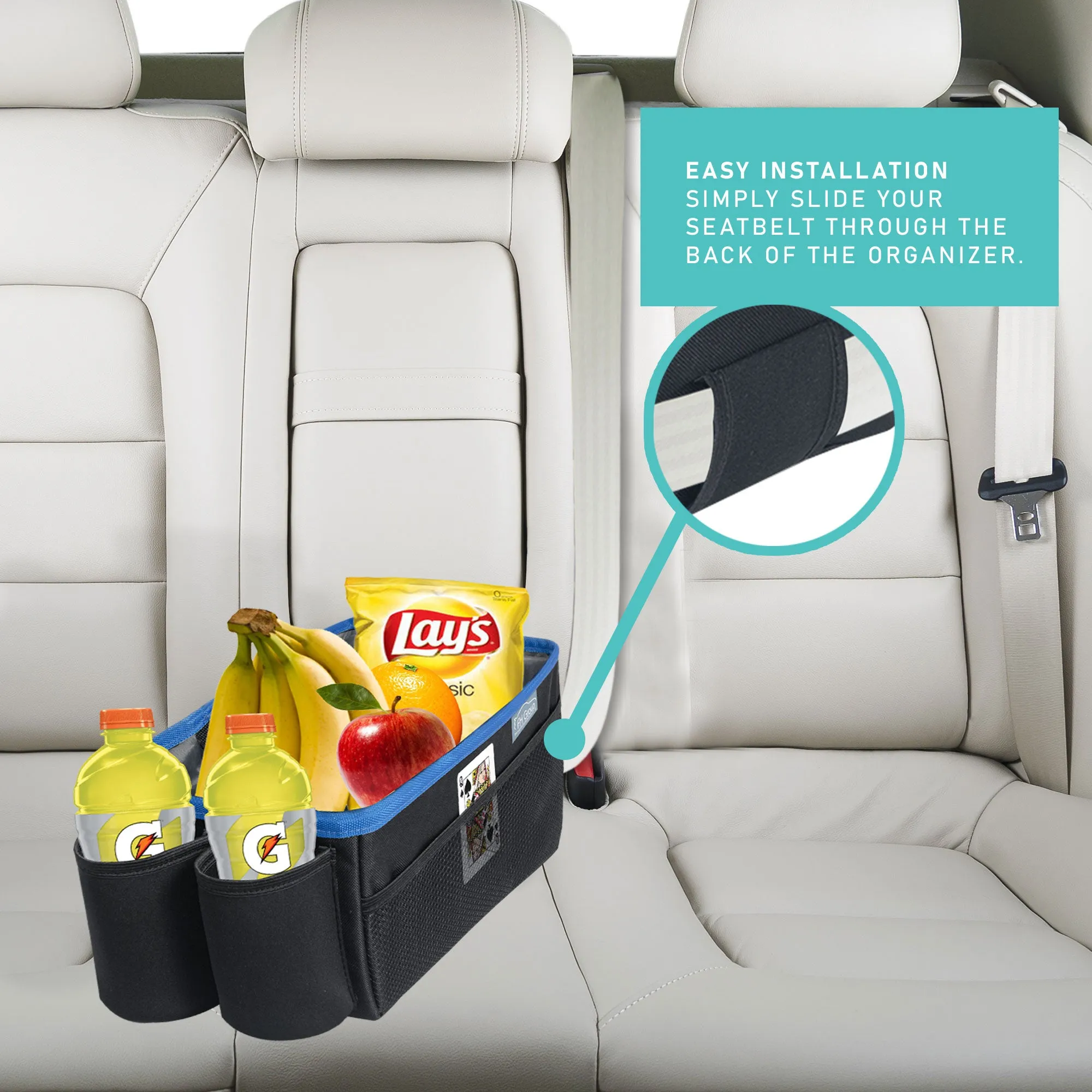 E-Z Travel Multi-Use Tote Car Organizer with Cup Holders Blue