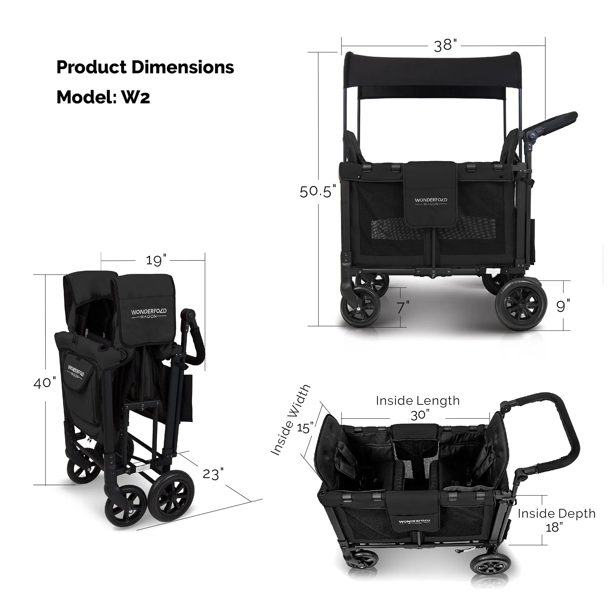 Wonderfold W2 Original Double Stroller Wagon (Black)